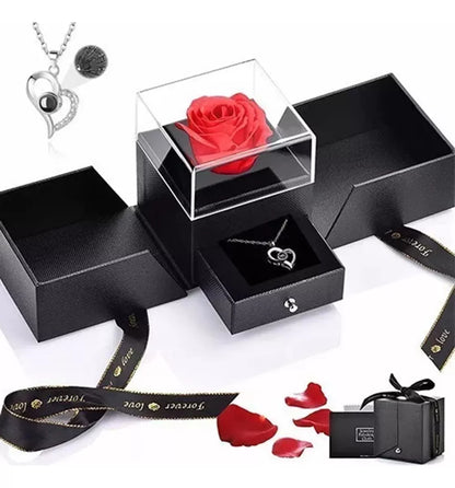 Rosa Eterna Y Collar De Corazón, Regalo De San Valentín