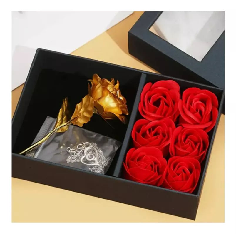 Caja Joyería De Flores Eternas Y Collar Love Mujer Amor