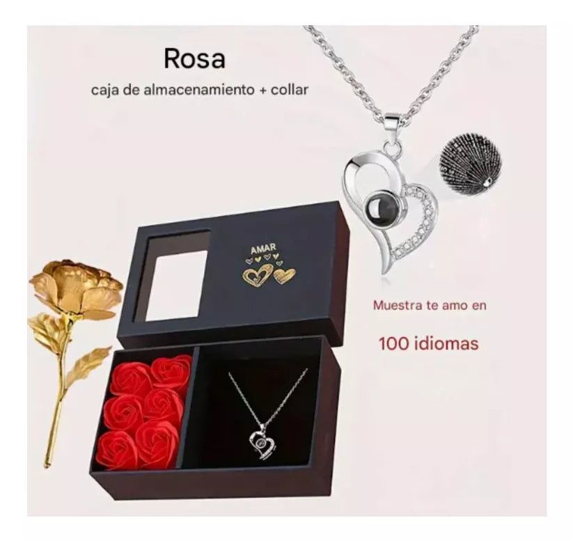 Caja Joyería De Flores Eternas Y Collar Love Mujer Amor