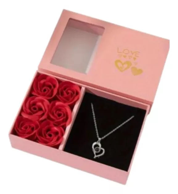 Caja Joyería De Flores Eternas Y Collar Love Mujer Amor