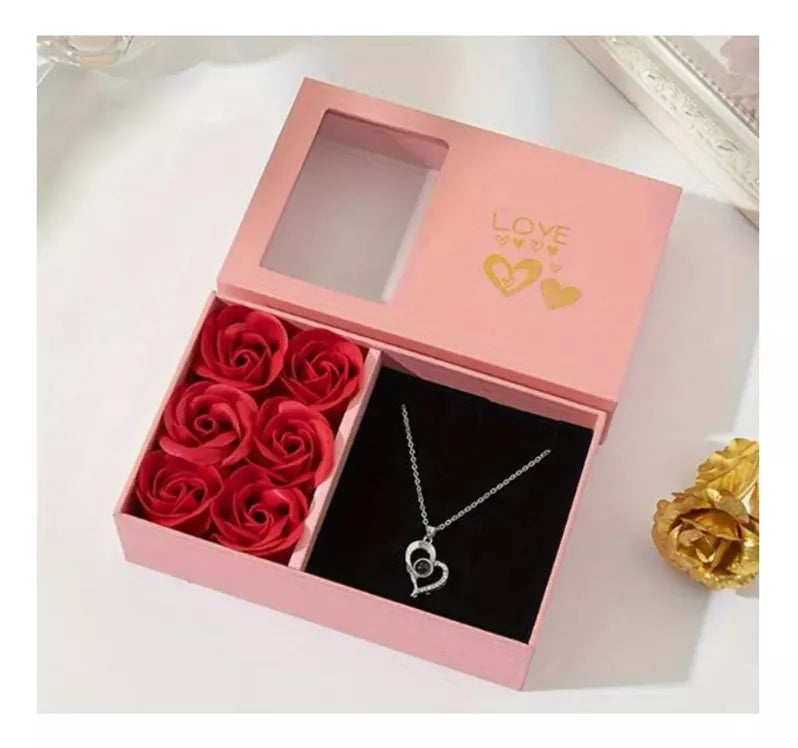 Caja Joyería De Flores Eternas Y Collar Love Mujer Amor