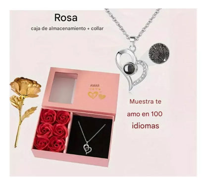 Caja Joyería De Flores Eternas Y Collar Love Mujer Amor